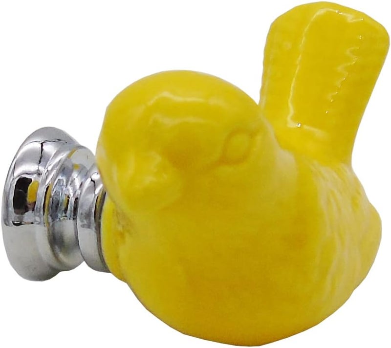Tecrio 6pcs-Pack Vintage Ceramic Drawer Knobs and Pulls, Birds Art Decor Cupboard Dresser Cabinet Knobs and Handles for Kids-Room Bathroom Kitchen-Room Door Closet w/Screws Yellow - Image 3